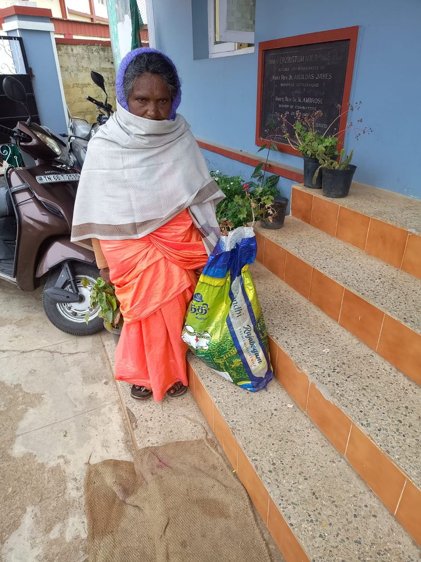 A month’s rice collected at the mission centre.