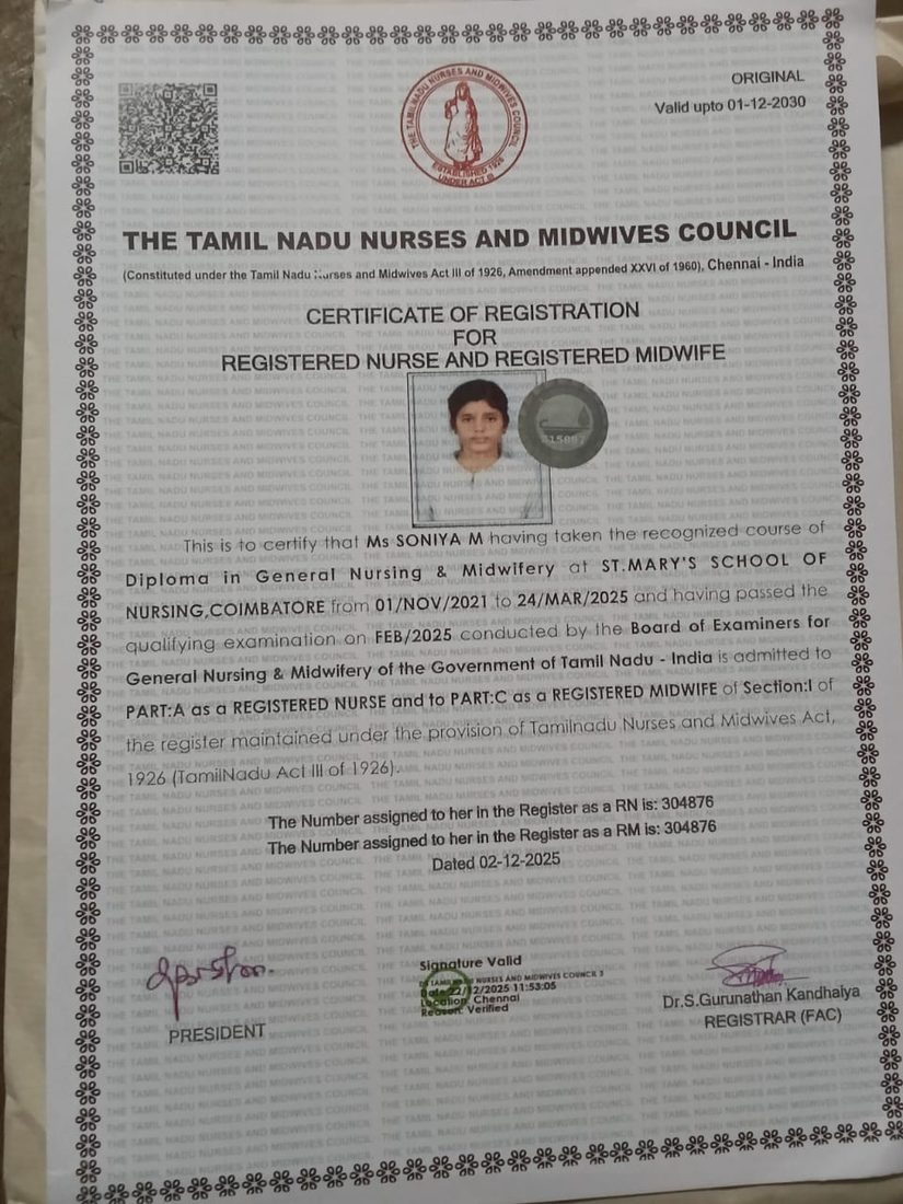 Registered Nurse and Midwife certificate — course completed.